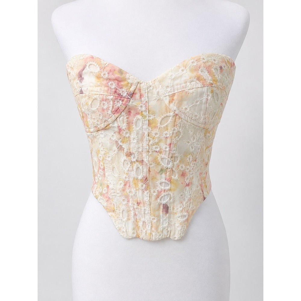Bardot Lila Bustier Top Floral Eyelet Corset Underwire Cropped 58066TB